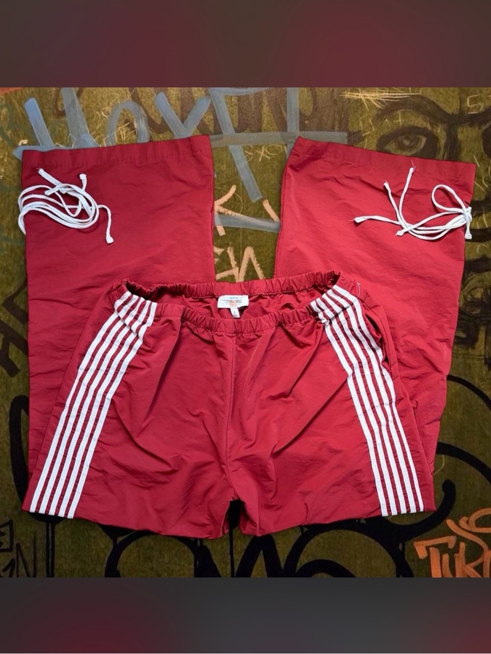 Red Track Joggers with White Side Stripes